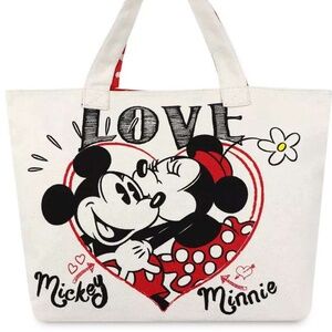 Disney Store Mickey & Minnie Mouse ''Love'' Canvas Tote Bag